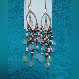 Elegant Multi-Color Gold Tone Chandelier Wire Dangle Beaded Earrings